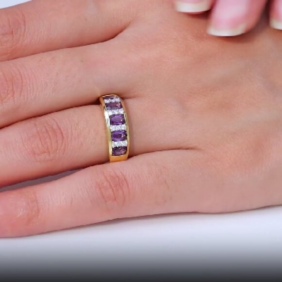 Uruguayan Amethyst and Moissanite Band Ring - Picture 3 of 5